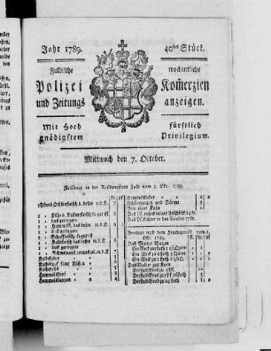 40tes Stück., Ausgabe vom 7. Oktober 1789