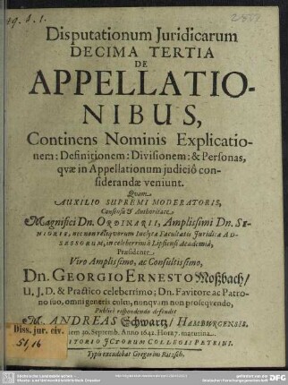 Disputationum Juridicarum Decima Tertia De Appellationibus