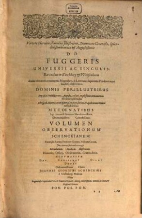Ioannis Schenckii Observationum medicarum rariorum volumen