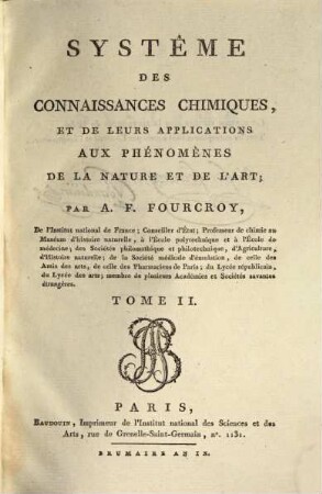 Système des connaissances chimiques, et de leurs applications aux phénomènes de la nature et de l'art, 2