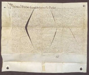 Der baseler Bürger Hieronymus Burkhardt versichert auf den Schuldbrief von Markgraf Ernst Friedrich von Baden-Durlach mit 12.000 fl. vom 21.09.1589 dem baseler Bürger Jacob Meyer 1.100 fl. zu 5% Zins