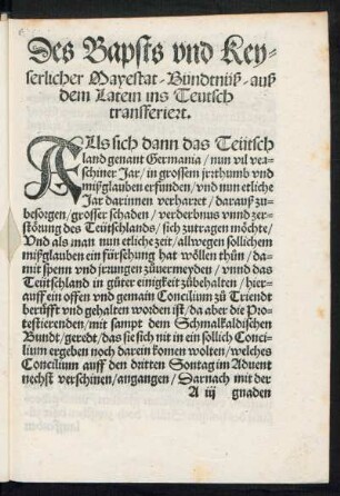 Des Bapsts und Keyserlicher Mayestat/ Bündtnüß/ auß dem Latein ins Teutsch transferiert.