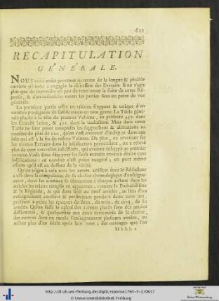 Récapitulation Générale