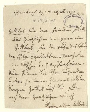 Eigenhändiger Brief mit Unterschrift