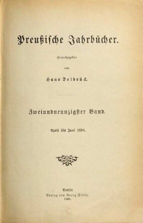 Preußische Jahrbücher. 92. 1898