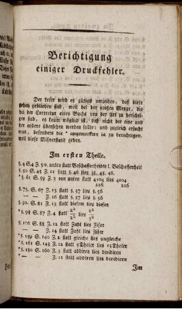 Berichtigung einiger Druckfehler. Im ersten und zweiten Theile.
