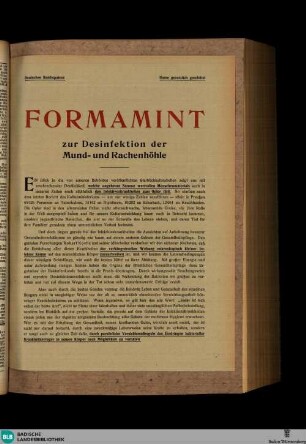 Karlsruher Tagblatt, Formamint zur Desinfektion der Mund- und Rachenhöhle