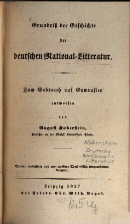 Grundriß der Geschichte der deutschen National-Litteratur : zum Gebrauch auf Gymnasien entworfen