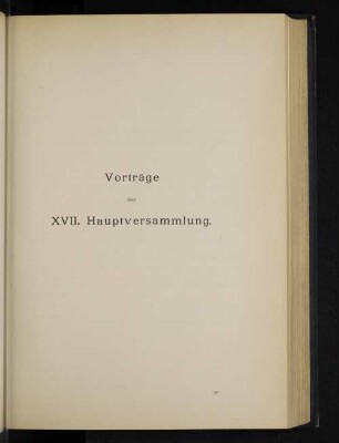 Vorträge der XVII. Hauptversammlung.