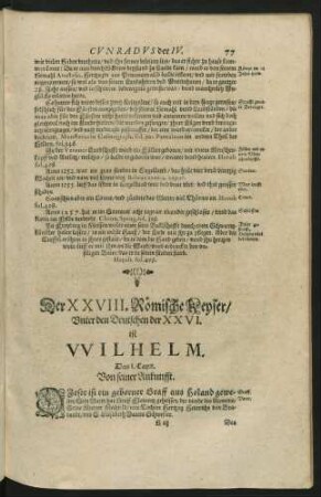 Der XXVIII. Römische Keyser/ Unter den Deutschen XXVI. ist Wilhelm.