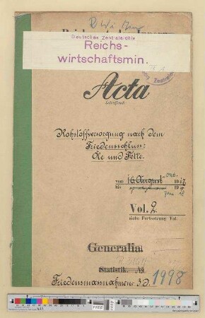 Rohstoffversorgung nach dem Friedensschluss: Öle und Fette