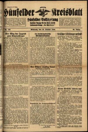 Ausgabe vom Mittwoch, den 23. Oktober 1940.