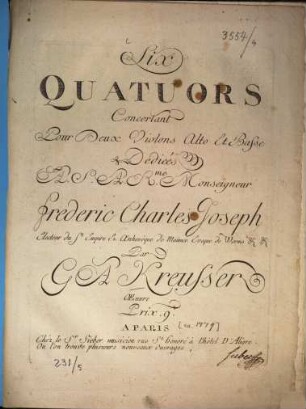 Six Quatuors Concertant Pour Deux Violons Alto Et Basse : Oeuvre ...