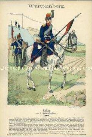 Uniformdarstellung, Gemeine des 3. Reiter-Regiments, Königreich Württemberg, 1860.