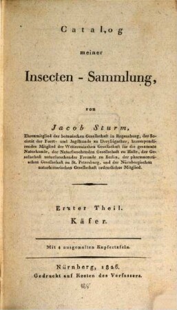 Catalog meiner Insecten-Sammlung, 1. Käfer