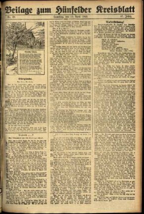 Zweite Ausgabe vom Samstag, den 15. April 1922.