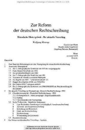 Zur Reform der deutschen Rechtschreibung. Historische Hintergründe - Der aktuelle Vorschlag