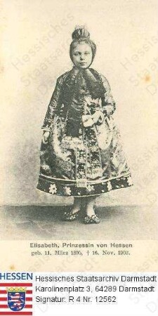 Elisabeth Prinzessin v. Hessen und bei Rhein (1895-1903) / Porträt in hessischer Tracht, stehend, Ganzfigur