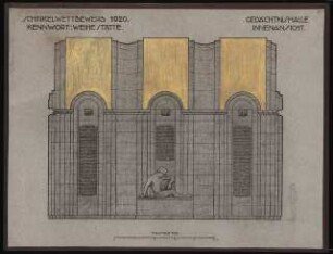Gedächtniskirche mit Gedenkhalle Schinkelwettbewerb 1920: Innenansicht der Gedenkhalle (Nordwand) 1:25
