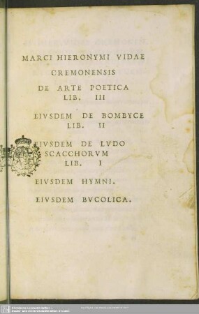 Marci Hieronymi Vidae Cremonensis De Arte Poetica Lib. III