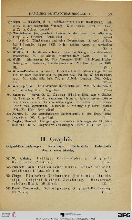 II. Graphik. Original-Handzeichnungen – Radierungen – Kupferstiche – Holzschnitte alter u. neuer Meister (Nr. 572-619)