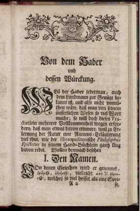 Von dem Haber und dessen Würckung
