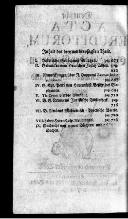 Inhalt des drey und dreyßigsten Theils.