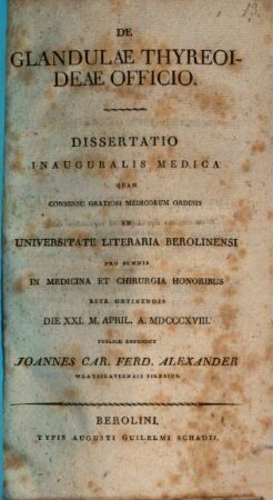 De glandulae thyreoideae officio : diss. inaug. med.