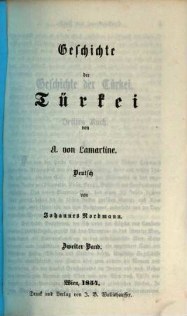 Geschichte der Türkei : von A[lphons] von Lamartine. Deutsch von Johannes Nordmann, 2