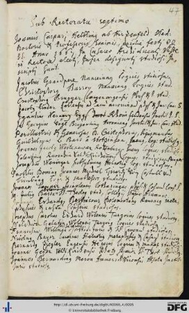[fol. 47] Rektorat Johann Caspar Helbling 1667/68