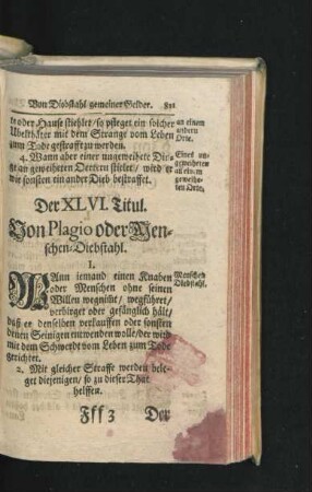 Der XLVI. Titul. Von Plagio oder Menschen-Diebstahl.