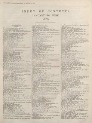 INDEX OF CONTENTS JANUARY TO JUNE 1876.