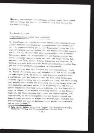 Jugendforschung beriet neue Aufgaben