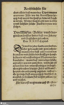 Von Müßlin, Brülin, unnd dergleichen sanffter linder kost, inn Febern, und sorglichen gebrechen. Das XXIII. Capitel