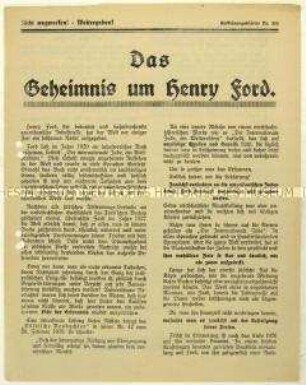 Antisemitisches Flugblatt der Deutschen Erneuerungs-Gemeinde über Henry Ford
