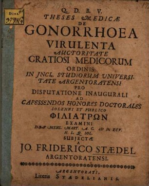 Theses Medicae De Gonorrhoea Virulenta