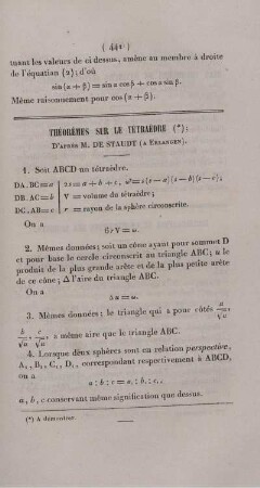 Théorèmes sur la tétraèdre.