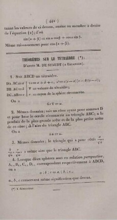 Théorèmes sur la tétraèdre.
