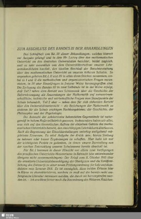 Zum Abschluss Des Bandes III Der Abhandlungen