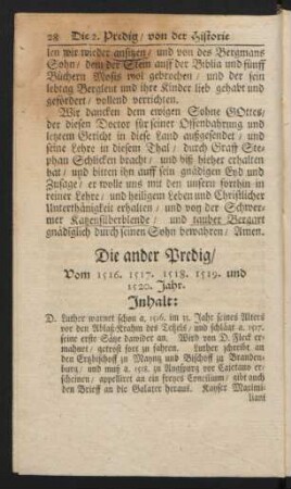 Die ander Predig, Vom 1516. 1517. 1518. 1519. und 1520. Jahr.