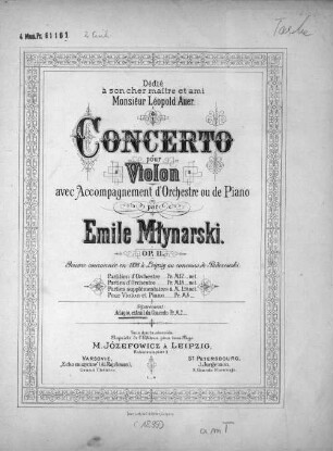 Concerto pour violon avec accompagnement d'orchestre ou de piano : op. 11 ; Adagio, extrait du concerto