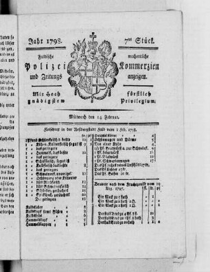 7tes Stück, Ausgabe vom 14. Februar 1798