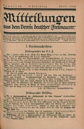 Nummer 25. 4. Jahrgang. April 1926.