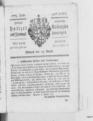 34tes Stück., Ausgabe vom 25. August 1779