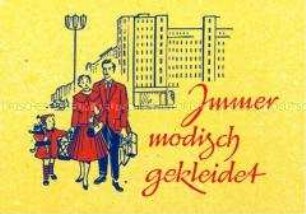 Nachdruck einer DDR-Werbung für Mode vor der Kulisse der Karl-Marx-Allee Berlin