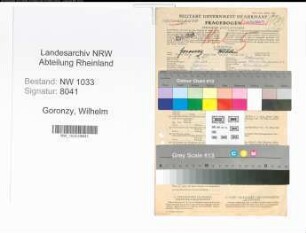 Entnazifizierung Wilhelm Goronzy , geb. 08.12.1894 (Polizeibeamter)