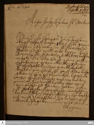 Brief von Rudolf Ferdinand zur Lipe-Biesterfeld an August Hermann Francke.
