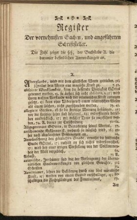 Register Der vornehmsten Sachen, und angeführten Schriftsteller.