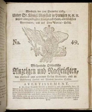 No. 49. Montags, den 3ten December 1764.