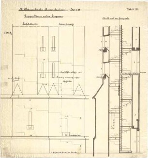 Schmidt, Heinrich von; Kaiserslautern; Marienkirche - Treppenturm zu den Emporen (Ansichten, Schnitt)